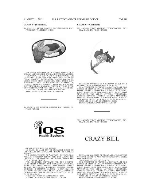 MARKS PUBLISHED FOR OPPOSITION - United States Patent and ...