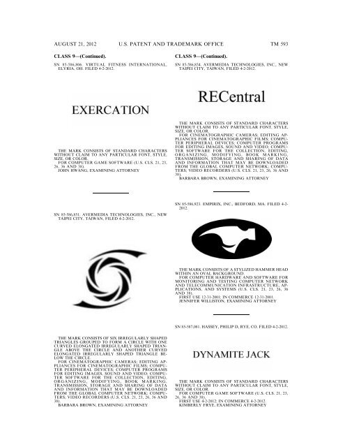 MARKS PUBLISHED FOR OPPOSITION - United States Patent and ...