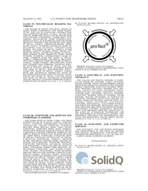 MARKS PUBLISHED FOR OPPOSITION - United States Patent and ...