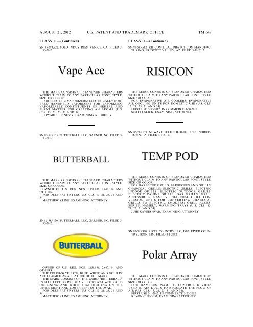 MARKS PUBLISHED FOR OPPOSITION - United States Patent and ...