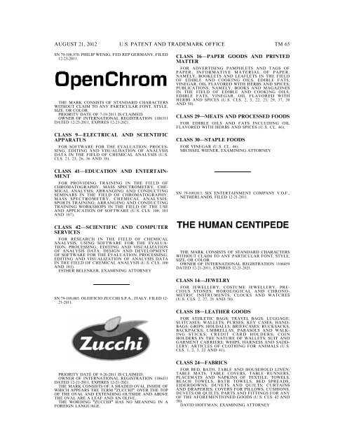 MARKS PUBLISHED FOR OPPOSITION - United States Patent and ...