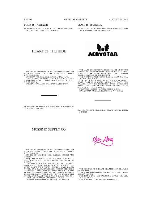 MARKS PUBLISHED FOR OPPOSITION - United States Patent and ...