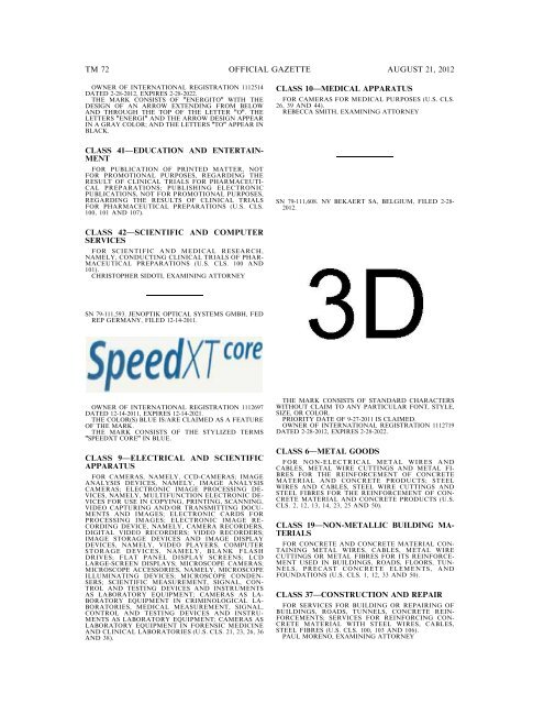 MARKS PUBLISHED FOR OPPOSITION - United States Patent and ...