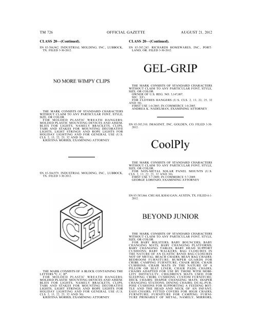 MARKS PUBLISHED FOR OPPOSITION - United States Patent and ...