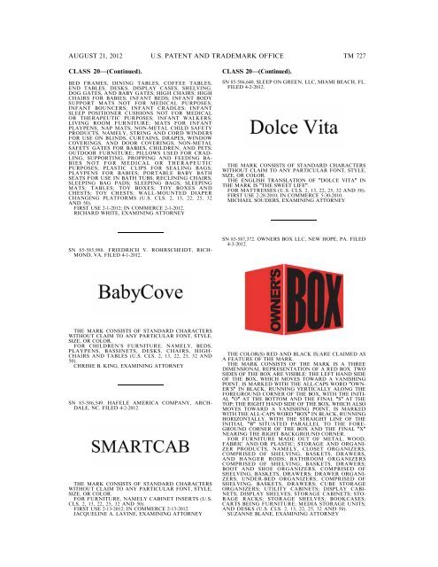 MARKS PUBLISHED FOR OPPOSITION - United States Patent and ...