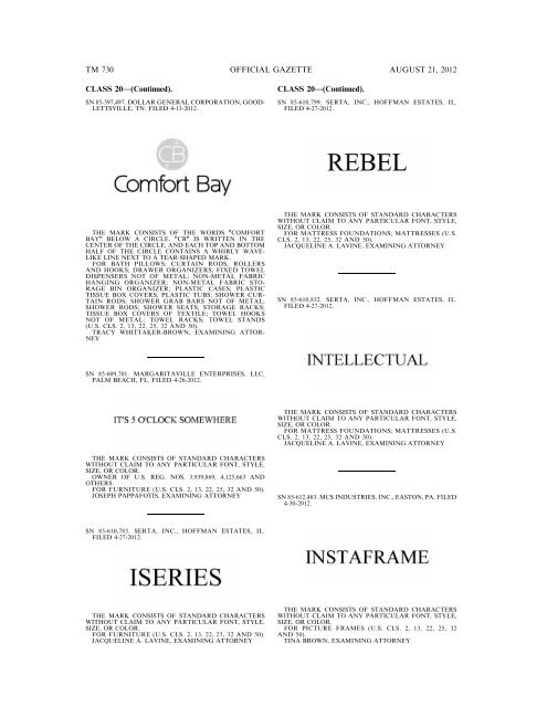 MARKS PUBLISHED FOR OPPOSITION - United States Patent and ...