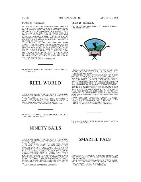 MARKS PUBLISHED FOR OPPOSITION - United States Patent and ...