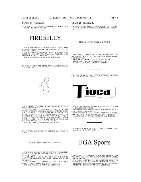 MARKS PUBLISHED FOR OPPOSITION - United States Patent and ...