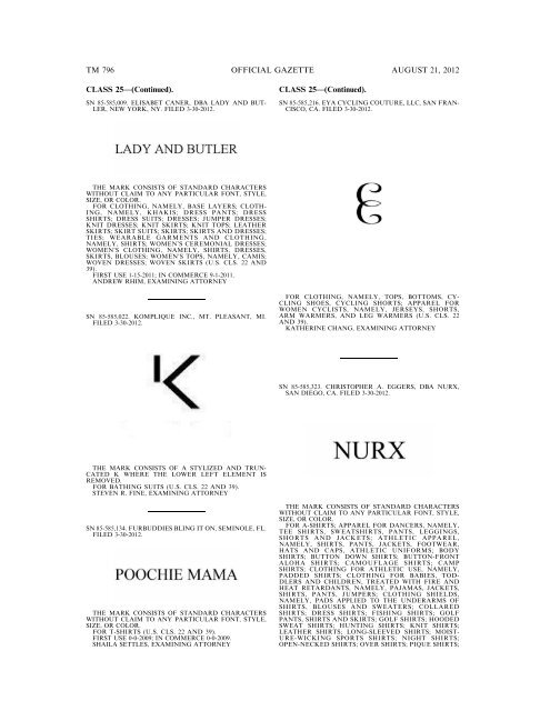 MARKS PUBLISHED FOR OPPOSITION - United States Patent and ...