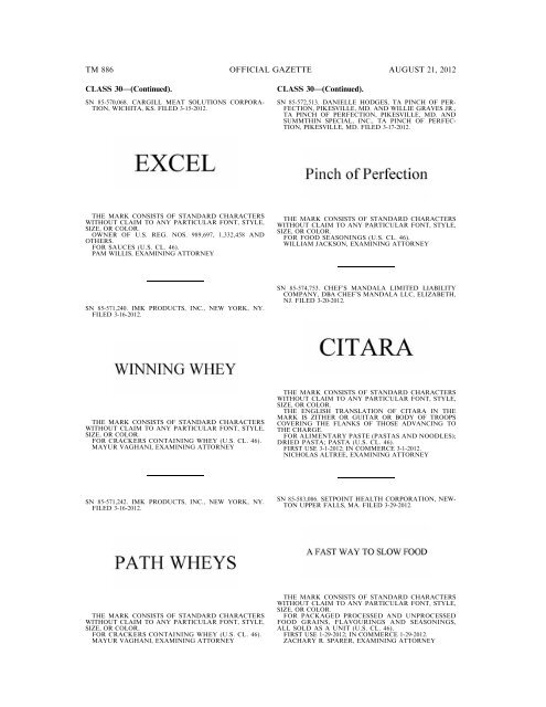 MARKS PUBLISHED FOR OPPOSITION - United States Patent and ...