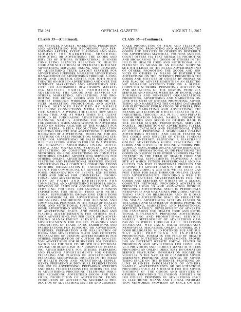 MARKS PUBLISHED FOR OPPOSITION - United States Patent and ...