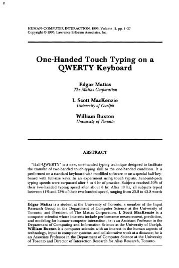 One-Handed Touch Typing on a QWERTY keyboard. - Microsoft ...