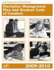 Discipline Management Plan and Student Code of Conduct - Katy ISD