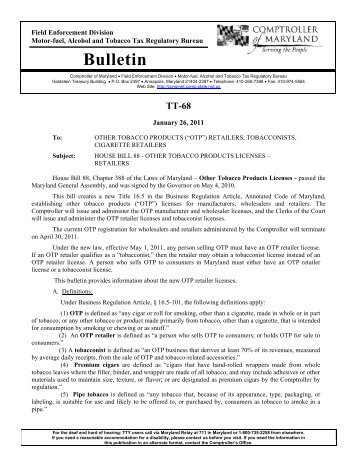 Bulletin TT-68 - Other Tobacco Products (OTP) Retailers