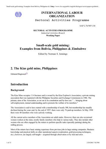 Small-scale gold mining: Examples from Bolivia, Philippines ...