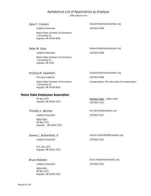 List of Registered Lobbyists - Maine.gov