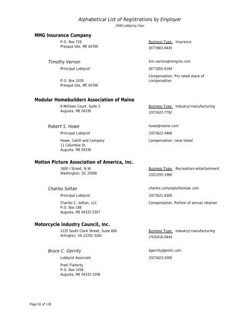 List of Registered Lobbyists - Maine.gov