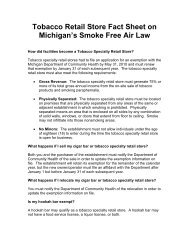 Tobacco Retail Store Fact Sheet on Michigan's Smoke Free Air Law