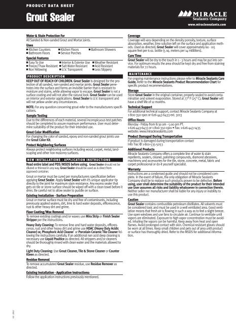 Miracle Sealants Product Recommendation Chart