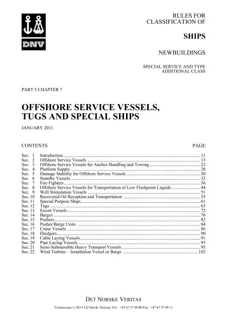 Offshore Service Vessels, Tugs and Special Ships - DNV Exchange