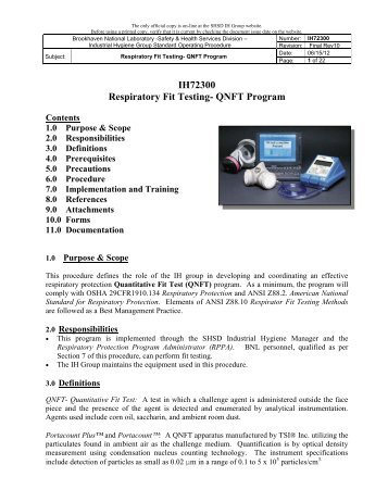 IH72300 Respiratory Fit Testing- QNFT Program - Brookhaven ...