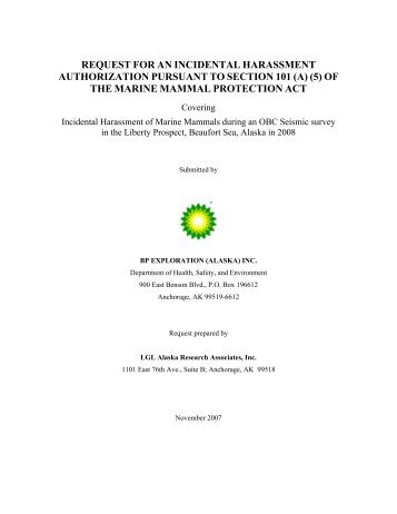 BP Liberty Seismic Survey IHA Request - National Marine Fisheries ...