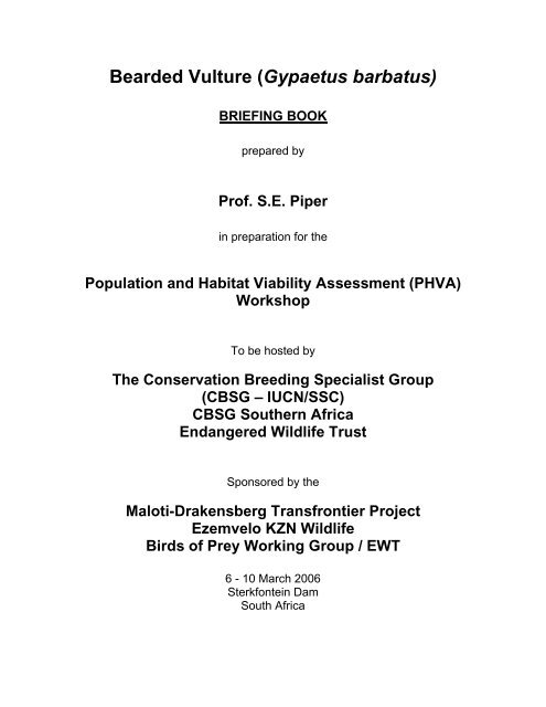 BEARDED VULTURE POPULATION AND HABITAT VIABILITY ...