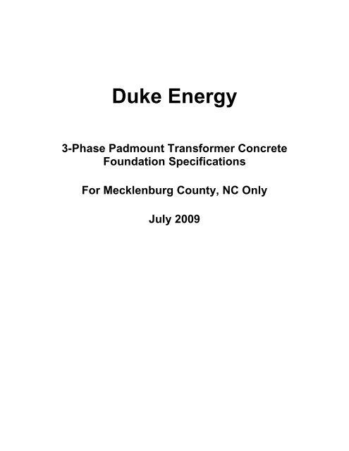 3-Phase Padmount Transformer Concrete Foundation - Duke Energy