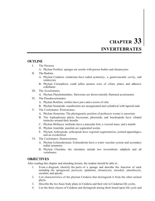 CHAPTER 33 INVERTEBRATES - BiologyJunction