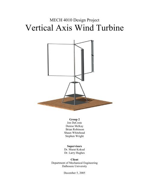 Vertical Axis Wind Turbine - Mechanical Engineering Department ...