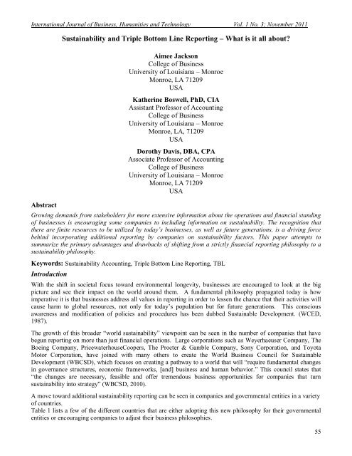 Sustainability and Triple Bottom Line Reporting - International ...