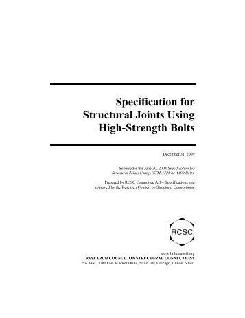 Specification for Structural Joints Using High-Strength Bolts