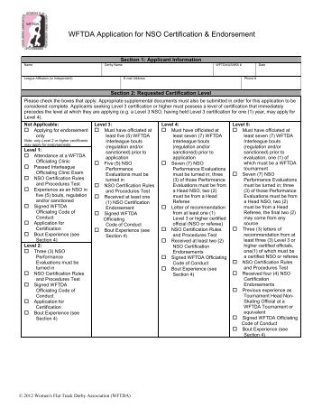 WFTDA Application for NSO Certification & Endorsement