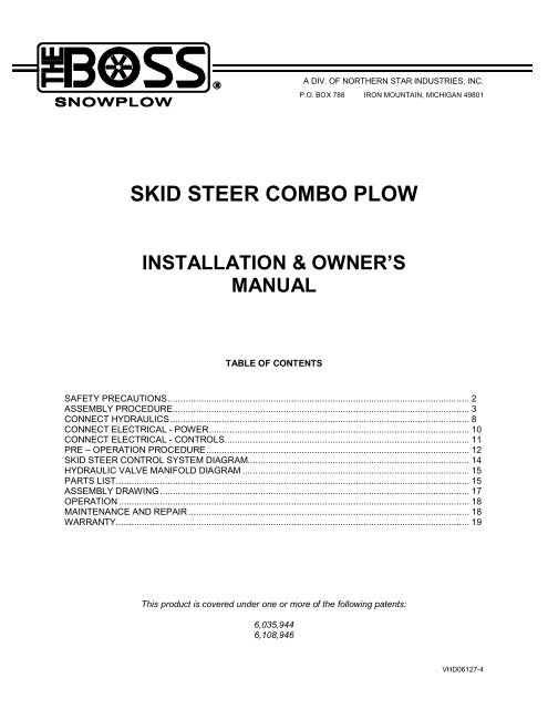 Skid Steer Combo Plow Owner's Manual - Boss Products