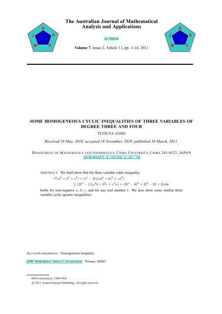 Some Homogeneous Cyclic Inequalities Of Three Variables Ajmaa