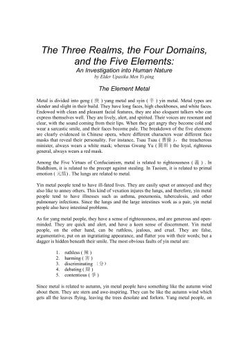 The Three Realms, the Four Domains, and the Five Elements: