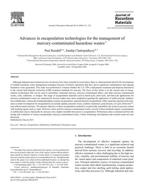 Advances in encapsulation technologies for the management of ...