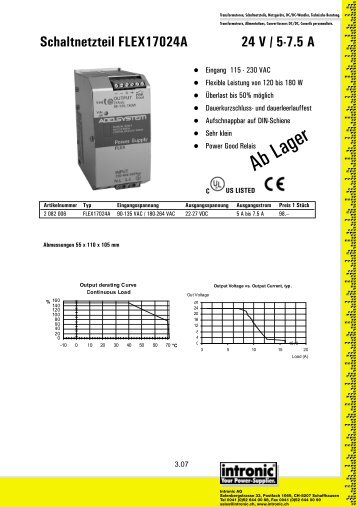 Schaltnetzteil FLEX17024A 24 V / 5-7.5 A - Intronic AG