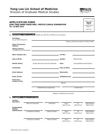 MMED Application Form - Yong Loo Lin School of Medicine