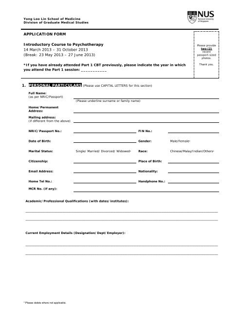 Application Form - Yong Loo Lin School of Medicine