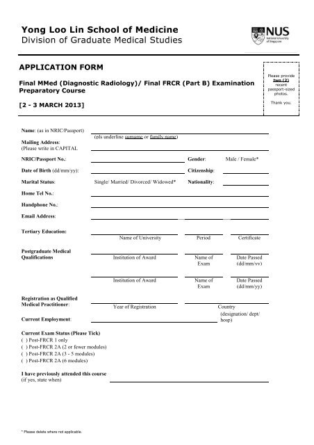 APPLICATION FORM - Yong Loo Lin School of Medicine