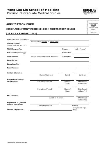 Application Form - Yong Loo Lin School of Medicine