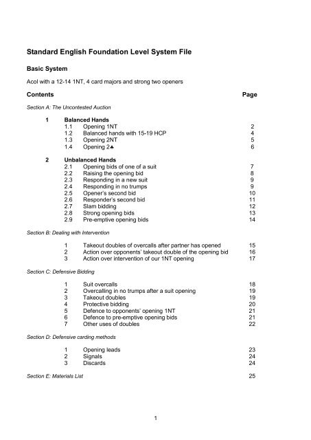 Standard English Acol Foundation Level System File