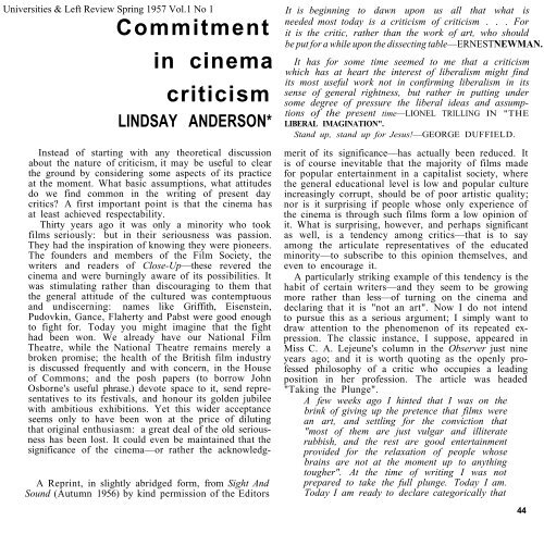 Commitment in cinema criticism - amiel and melburn trust
