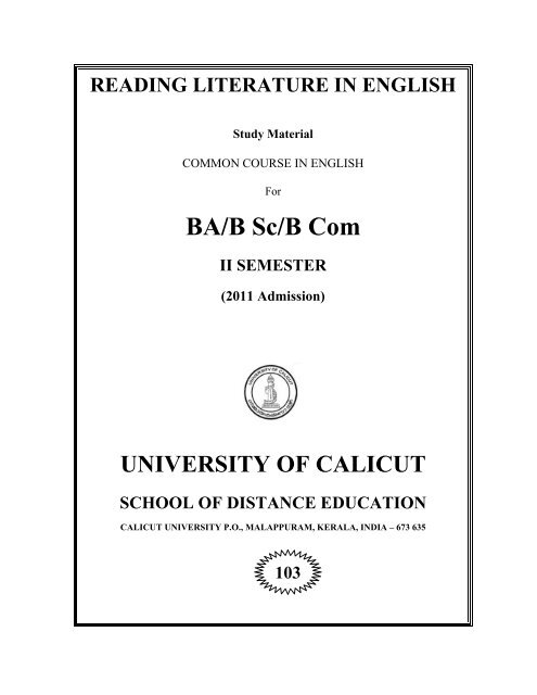 Reading Literature in English - Official website of Calicut University