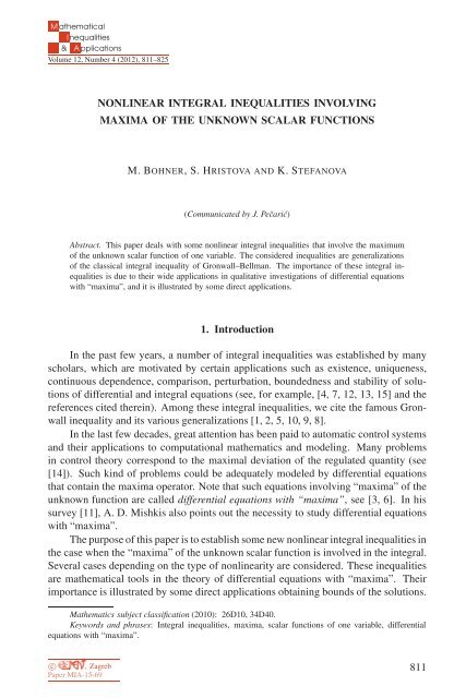 NONLINEAR INTEGRAL INEQUALITIES INVOLVING ... - Ele-Math