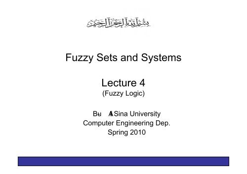 Fuzzy Sets and Systems Lecture 4