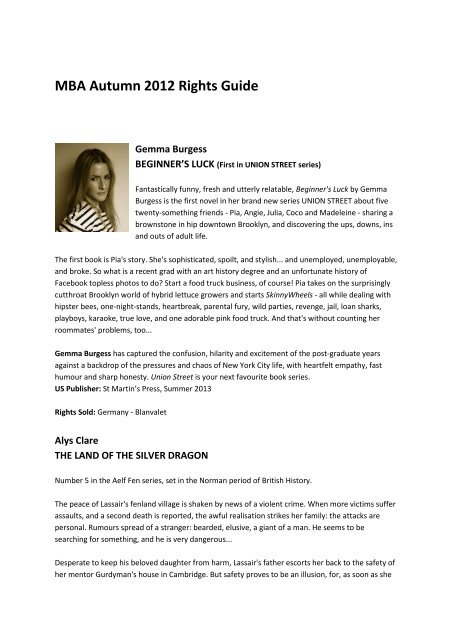 View our Autumn 2012 Foreign Rights Guide - MBA Literary Agents