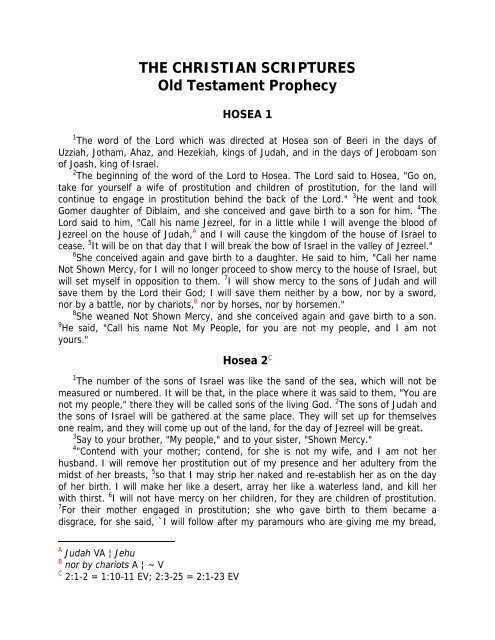 THE CHRISTIAN SCRIPTURES Old Testament Prophecy - Angelfire