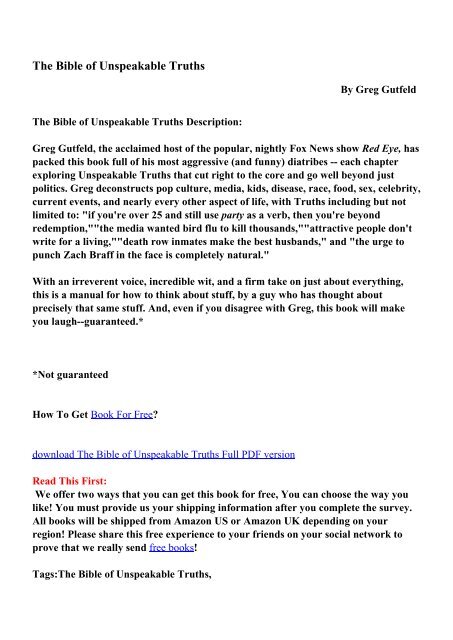 The Bible Of Unspeakable Truths Pdf Ebooks Free Download